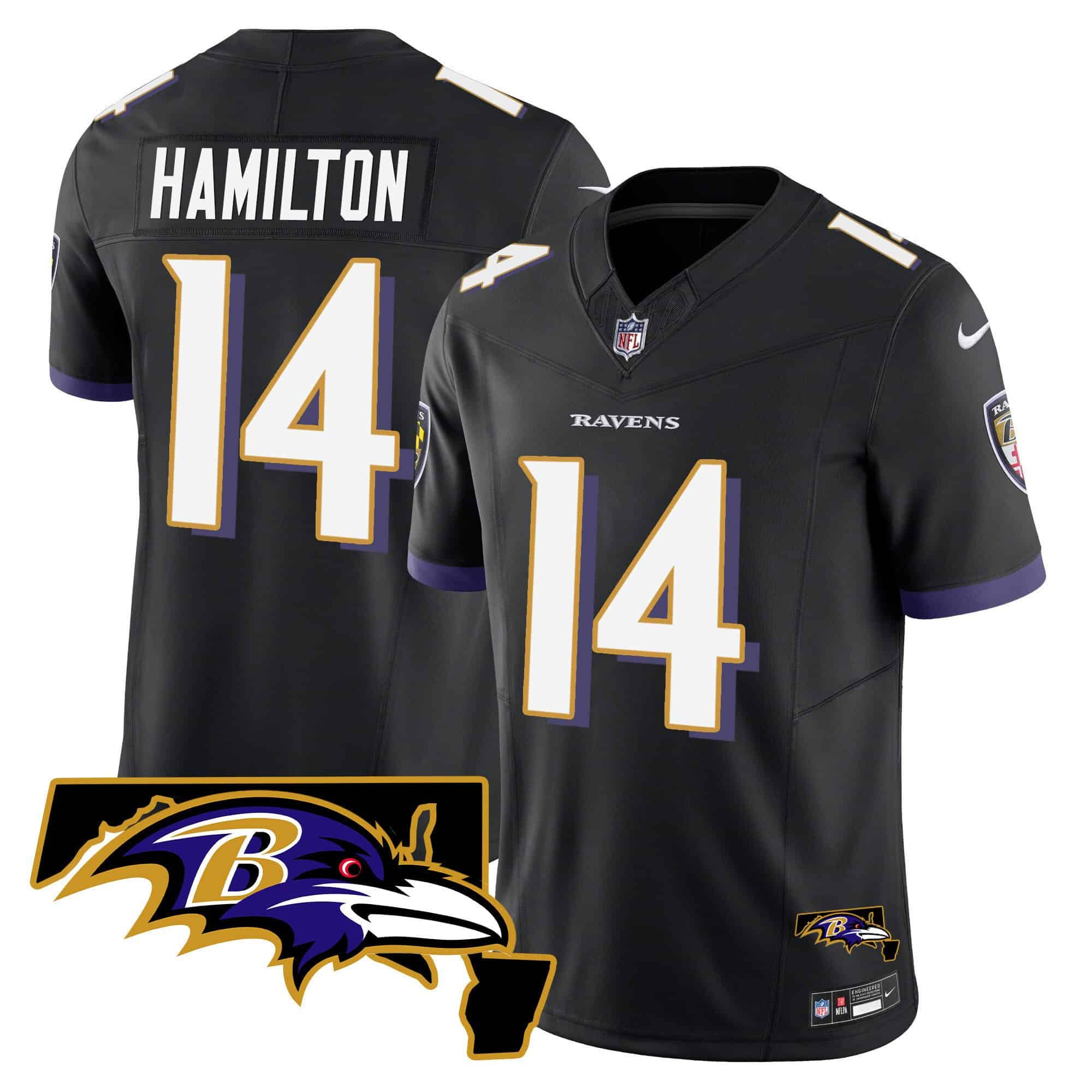 Men’s Ravens Maryland Patch Vapor Limited Jersey – All Stitched – Black – Kyle Hamilton