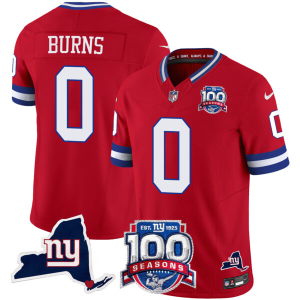 Men’s New York Giants 100th Season & State Patch Vapor Limited Jersey – All Stitched Red Brian Burns Jersey