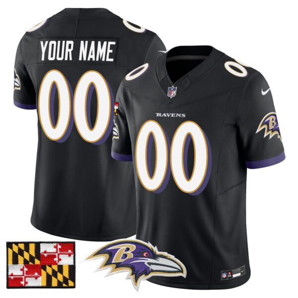 Baltimore Ravens 2024 Maryland Flag Vapor Limited Custom Jersey – All Stitched – Black Jersey