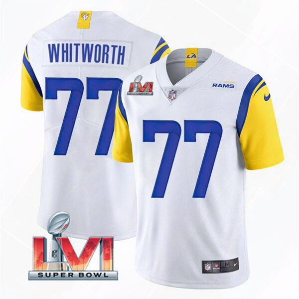 Men’s Los Angeles Rams #77 Andrew Whitworth 2022 White Super Bowl LVI Vapor Limited Stitched Jersey