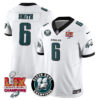 Men’s Philadelphia Eagles Super Bowl LIX Champions Jersey – All Stitched White DeVonta Smith – 6 Jersey