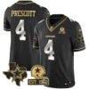 Men’s Cowboys Texas Patch Gold Vapor Jersey – All Stitched – Black Limited – Dak Prescott