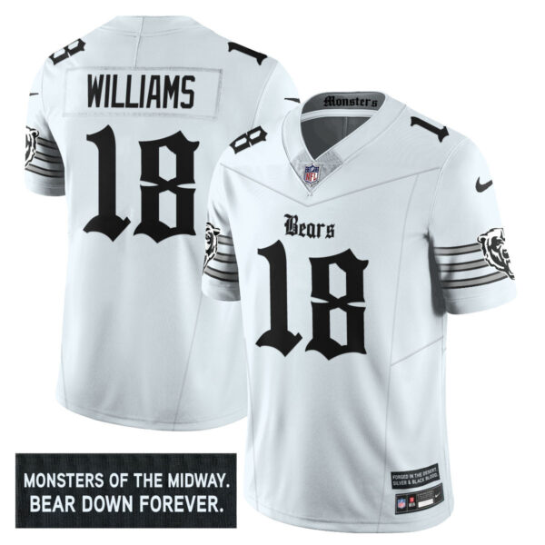 Men’s Chicago Bears ‘Gothic Monsters Edition’ Vapor Limited Jersey – All Stitched White Caleb Williams – 18 Jersey