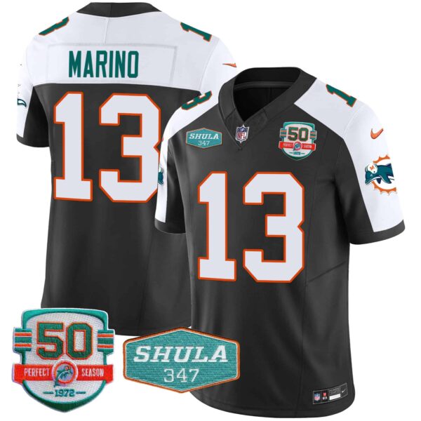 Men’s Dolphins Throwback Shula 347 Patch Vapor Jersey – All Stitched – Black Alternate – Dan Marino