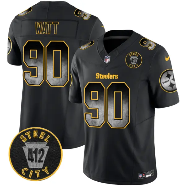 Mens Pittsburgh Steelers Arch Smoke 412 Patch Vapor Limited Jersey Tjwatt Jersey Black