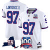 Men’s New York Giants 100th Season & State Patch Vapor Limited Jersey – All Stitched White Dexter Lawrence II Jersey