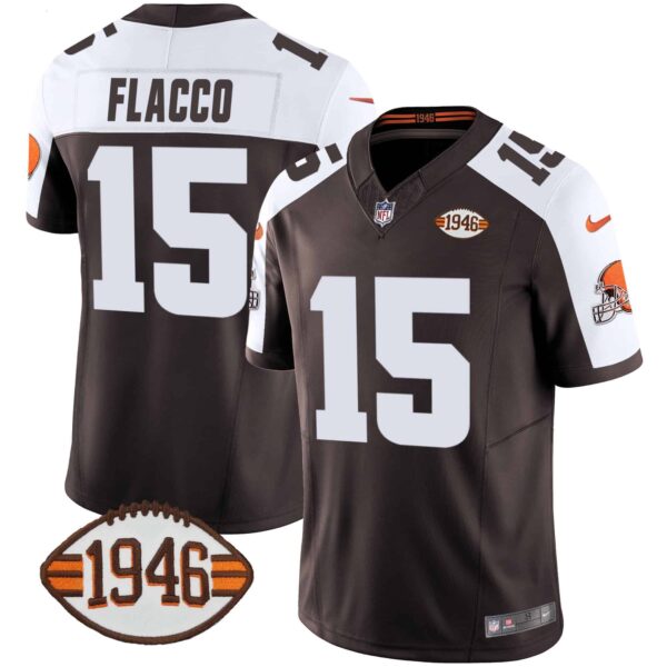 Men’s Browns 1946 75th Anniversary Patch Jersey – All Stitched – Alternate – Joe Flacco