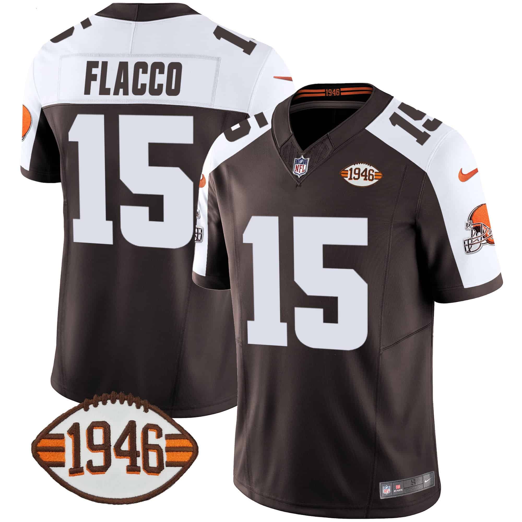 Men’s Browns 1946 75th Anniversary Patch Jersey – All Stitched – Alternate – Joe Flacco