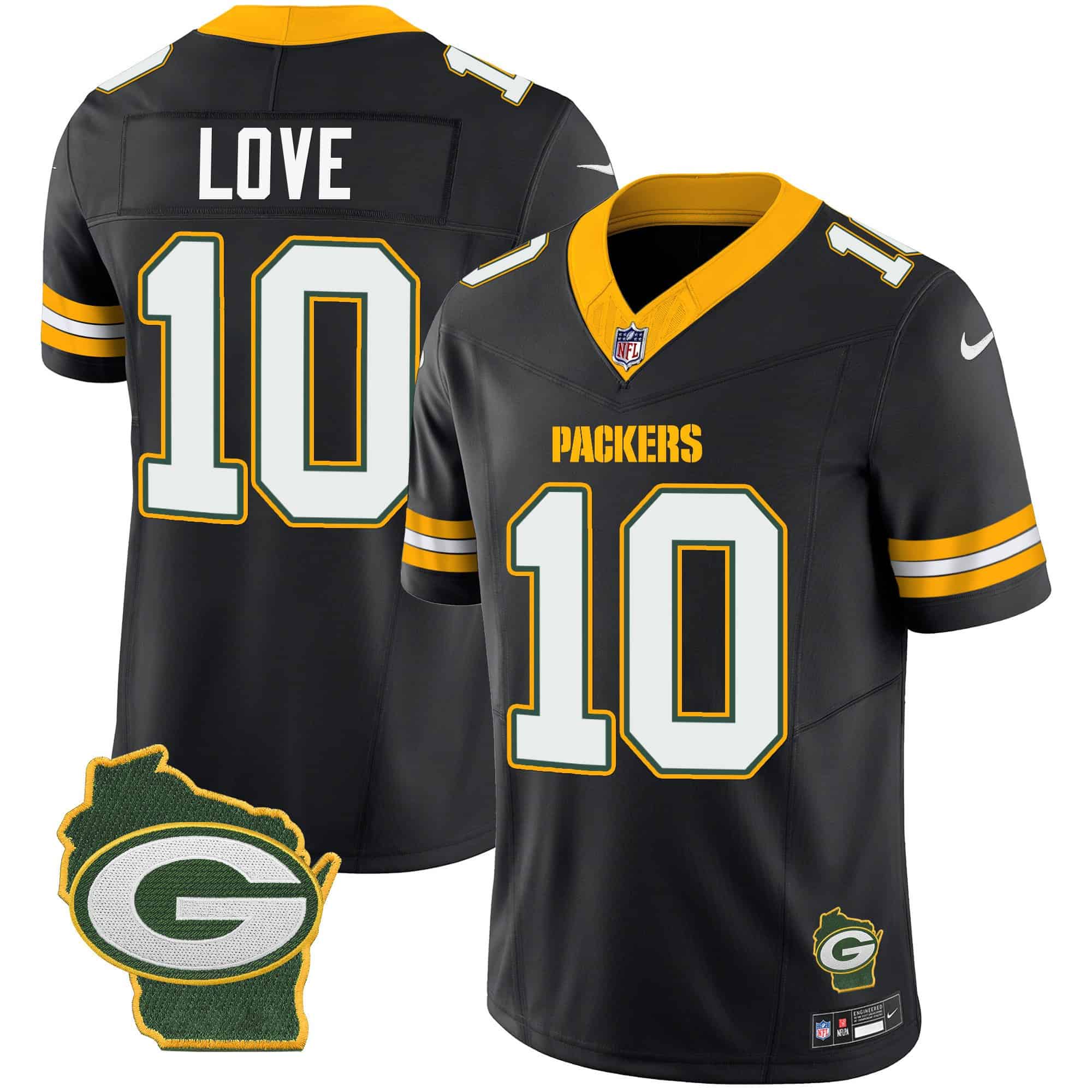 Men’s Packers Home Patch Vapor Jersey V3 – All Stitched – Black – Jordan Love