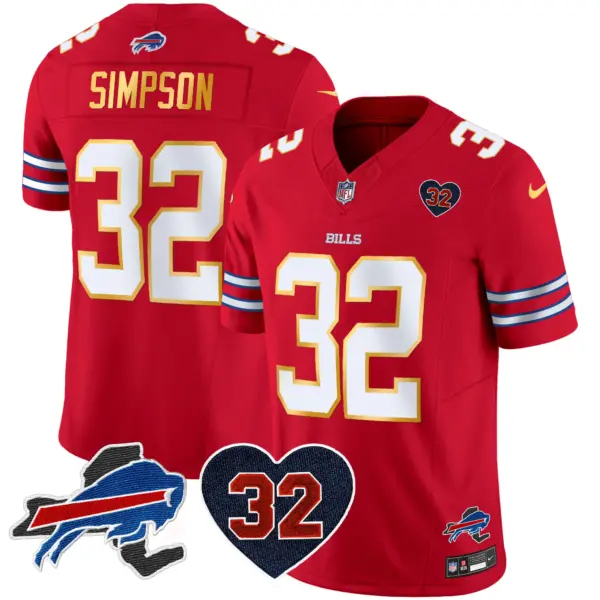 Mens Buffalo Bills OJ Simpson Patch Gold Trim Vapor Limited Jersey OJ Simpson Jersey Red