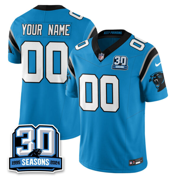 Custom Name/Gender Carolina Panthers 2024 Vapot Limited Jersey – 30th Season – All Stitched Men Blue Jersey