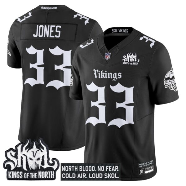 Minnesota Vikings ‘Gothic Norseblood Edition’ Vapor Limited Jersey – All Stitched – Black – Aaron Jones Jersey