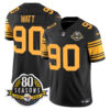 Pittsburgh Steelers 80th Anniversary Patch Vapor Limited Jersey – All Stitched – Color Rush – T. J. Watt Jersey