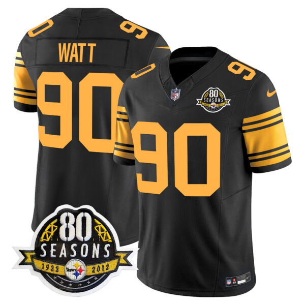 Pittsburgh Steelers 80th Anniversary Patch Vapor Limited Jersey – All Stitched – Color Rush – T. J. Watt Jersey