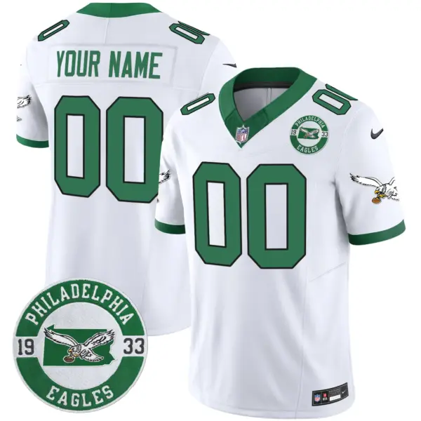 Men’s Philadelphia Eagles 2024 Throwback Vapor Limited Custom Jersey Est 1933 Patch Kelly White