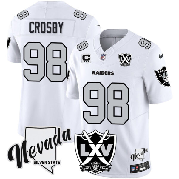 Men’s Raiders 2025 Vapor Limited Jersey – 65th Anniversary – All Stitched White Maxx Crosby Jersey