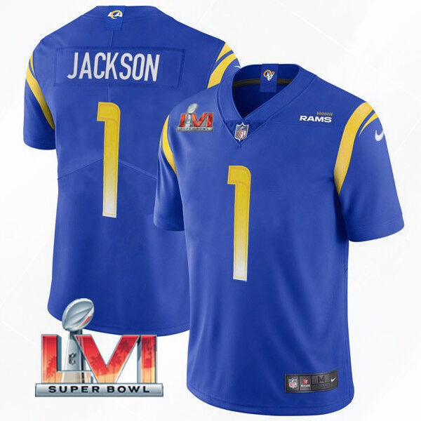 Men’s Los Angeles Rams #1 DeSean Jackson 2022 Royal Super Bowl LVI Vapor Limited Stitched Jersey
