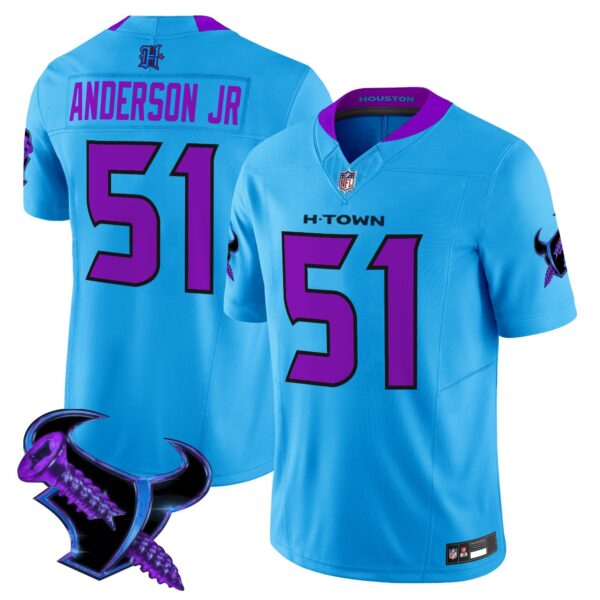 Houston Texans 2025 DJ Screw Vapor Limited Jersey – All Stitched – Blue – Will Anderson Jr. Jersey