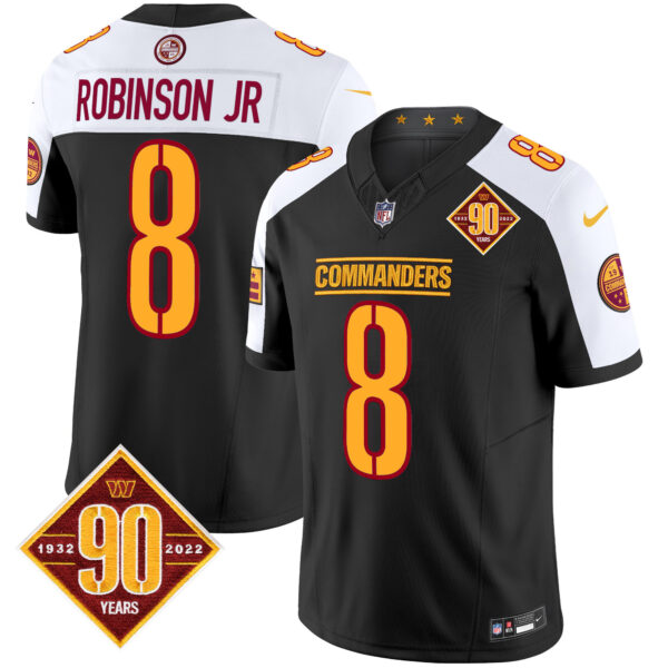 Men’s Washington Commanders 90th Anniversary Patch Vapor Limited Jersey – All Stitched – Black Alternate – Robinson Jr.
