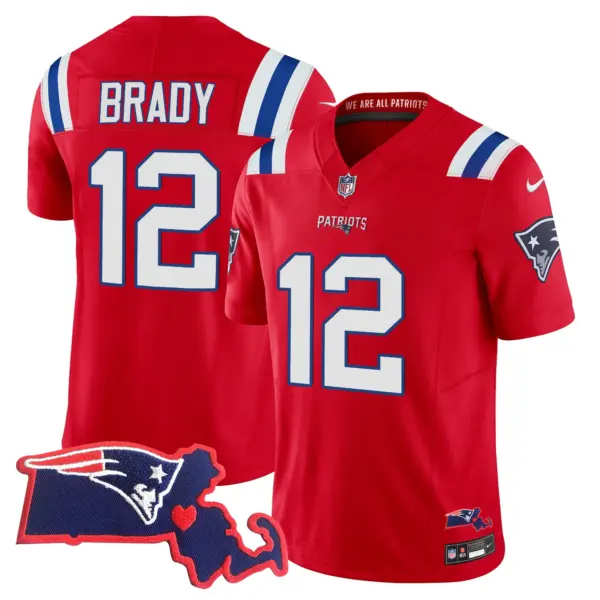 Womens New England Patriots Massachusetts Patch Vapor Jersey Tom Brady Jersey Red