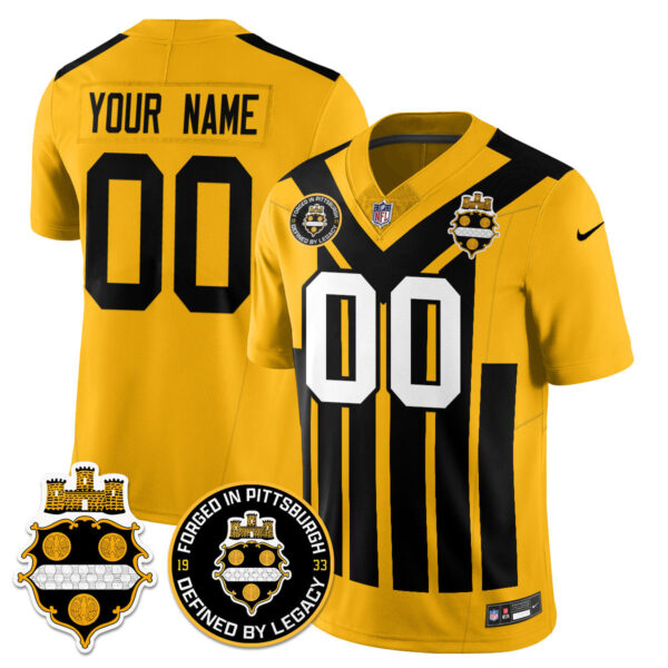 Pittsburgh Steelers Alternate 1933 Throwback Limited Custom Jersey – All Stitched – Gold Jersey