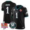 Philadelphia Eagles Super Bowl LIX Champions Jersey – All Stitched – Black – Jalen Hurts – 1 Jersey