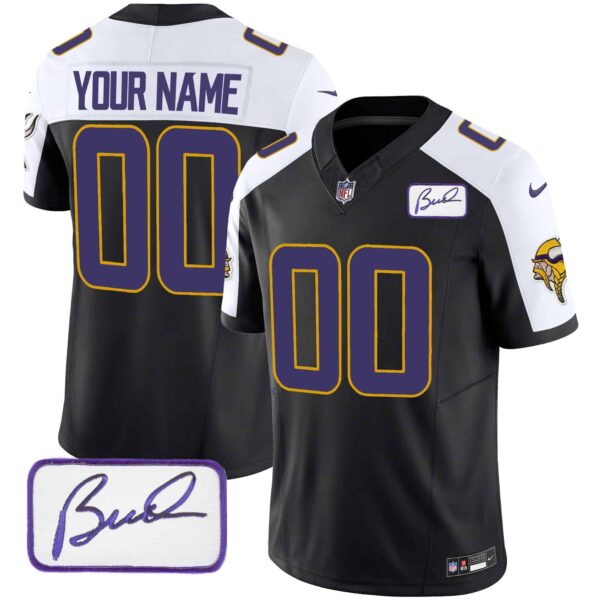 Vikings Bud Grant Patch Classic Limited Custom Jersey V4 – All Stitched – Men – Black Alternate