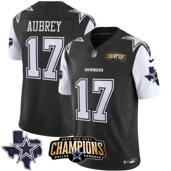 Men’s Cowboys 2023 NFC East Champions Patch Vapor Jersey – All Stitched – Black – Brandon Aubrey