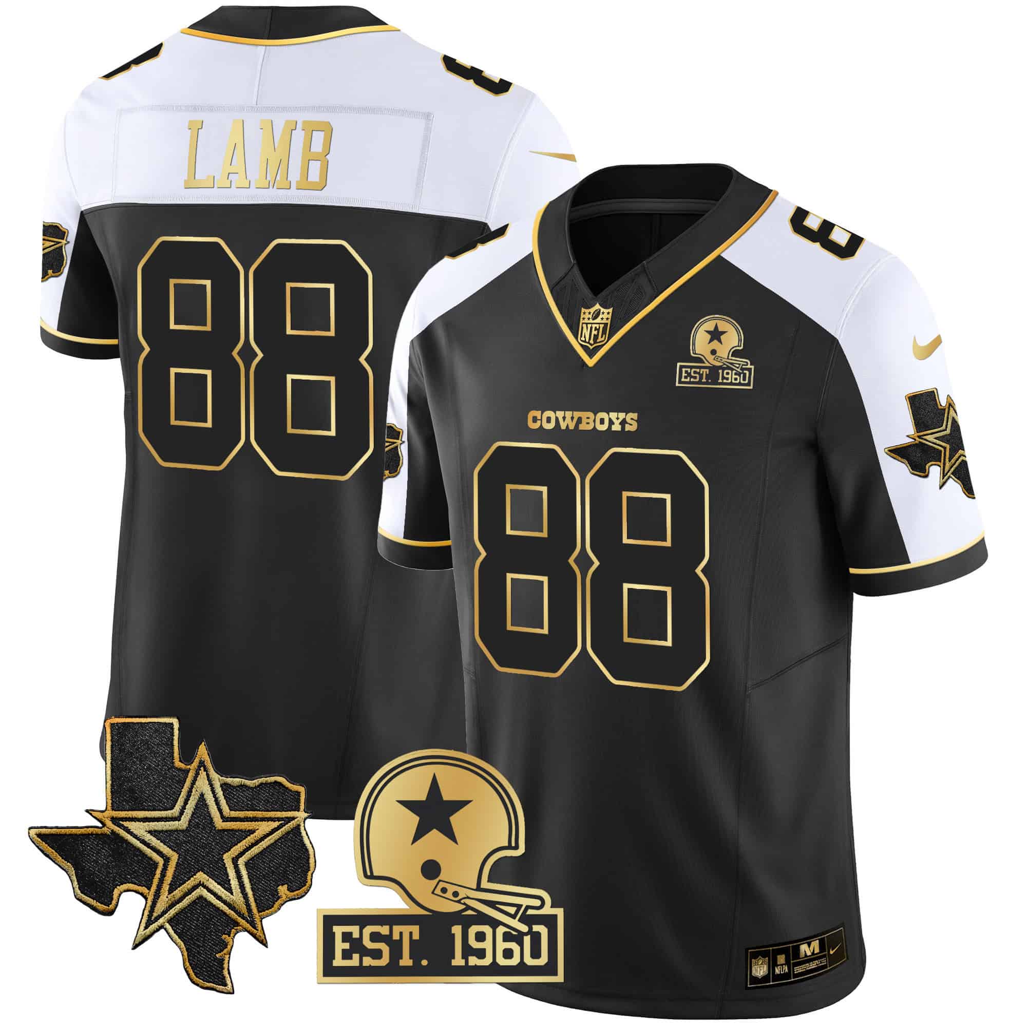 Men’s Cowboys Texas Patch Gold Vapor Jersey – All Stitched – Alternate – CeeDee Lamb
