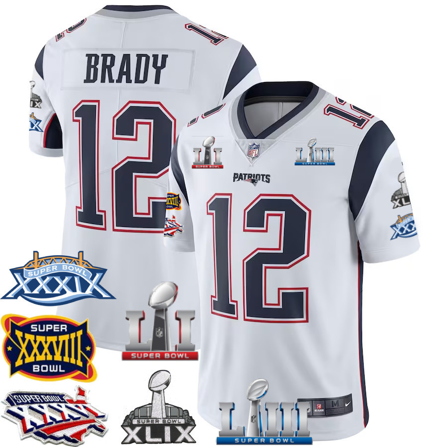 Tom Brady New England Patriots Jersey – 6x SB Champions Patch Men White Jersey