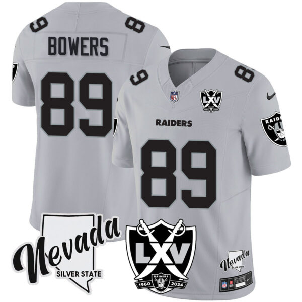 Men’s Raiders 2025 Vapor Limited Jersey – 65th Anniversary – All Stitched Silver Brock Bowers Jersey