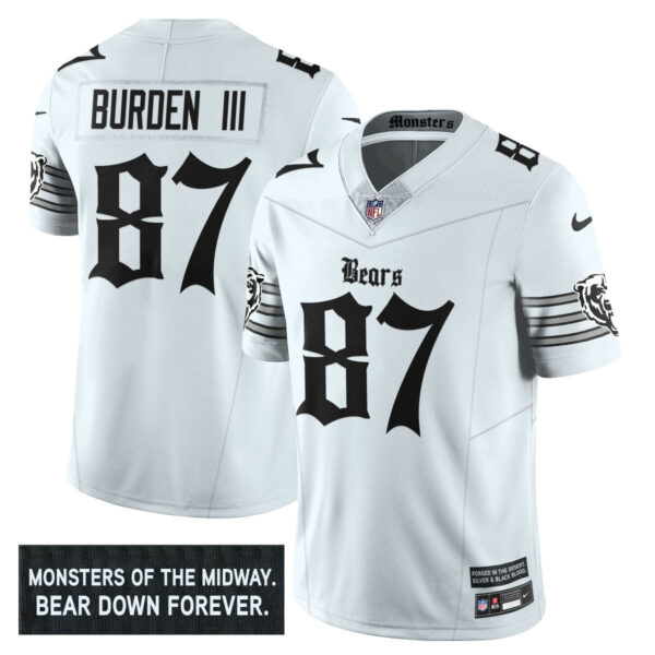 Men’s Chicago Bears ‘Gothic Monsters Edition’ Vapor Limited Jersey – All Stitched White Luther Burden III – 87 Jersey
