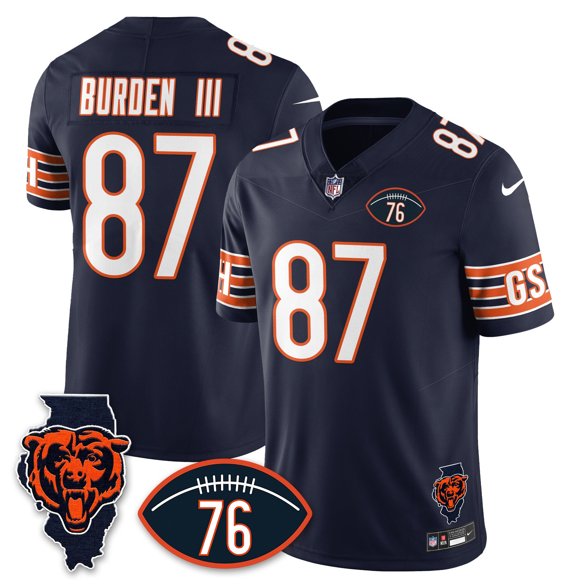 Chicago Bears Honor Steve McMichael Jersey – All Stitched – Navy – Luther Burden III – 87 Jersey