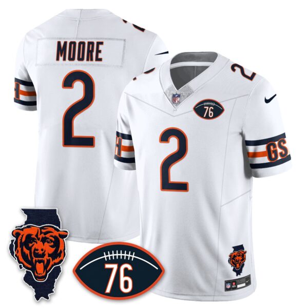 Chicago Bears Honor Steve McMichael Jersey – All Stitched – White – DJ Moore – 2 Jersey