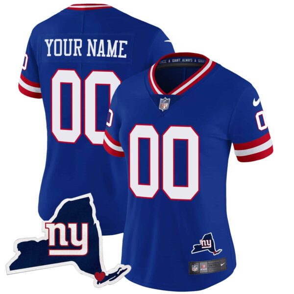 Giants New York State Map Patch Limited Custom Jersey V2 – All Stitched – Women – Royal