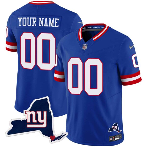 Giants New York State Map Patch Limited Custom Jersey V2 – All Stitched – Men – Royal