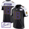 Men’s Vikings Bud Grant Patch Classic Limited Jersey V4 – All Stitched – Black Alternate – Justin Jefferson