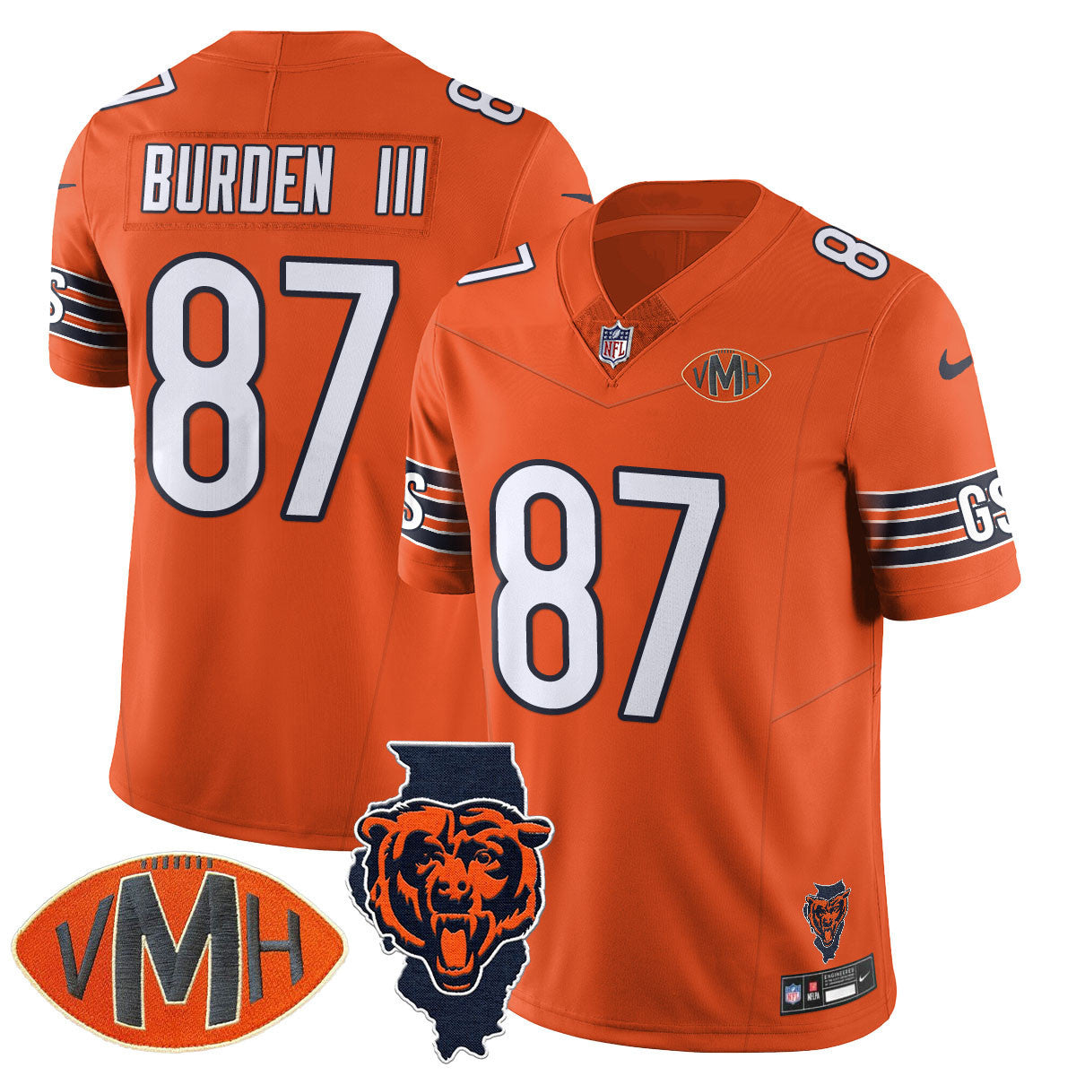 Chicago Bears Honor Virginia Halas McCaskey Jersey – All Stitched – Orange – Luther Burden III – 87 Jersey