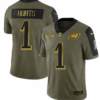 Men’s Olive Philadelphia Eagles #1 Jalen Hurts 2021 Camo Salute To Service Golden Limited Stitched Jersey