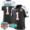 Men’s Dolphins Throwback Shula 347 Patch Vapor Jersey – All Stitched – Black Alternate – Tua Tagovailoa