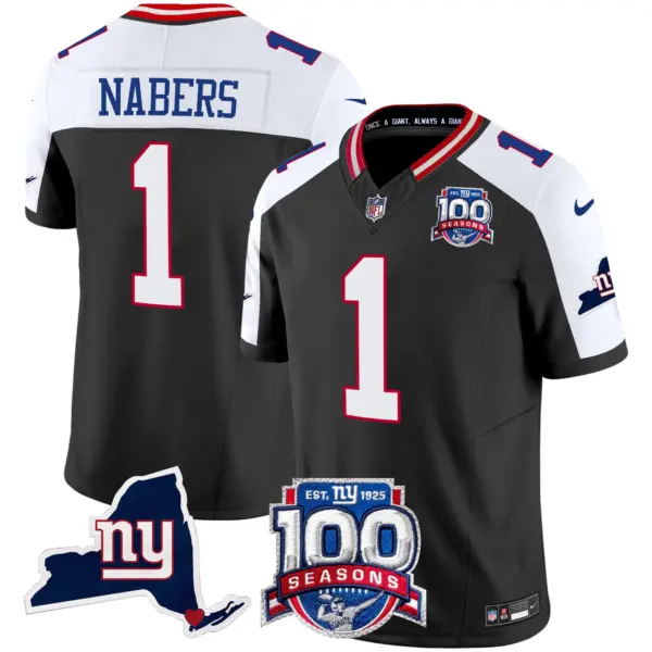 Mens New York Giants 100Th Season State Patch Vapor Limited Jersey Malik Nabers Jersey Black Alternate