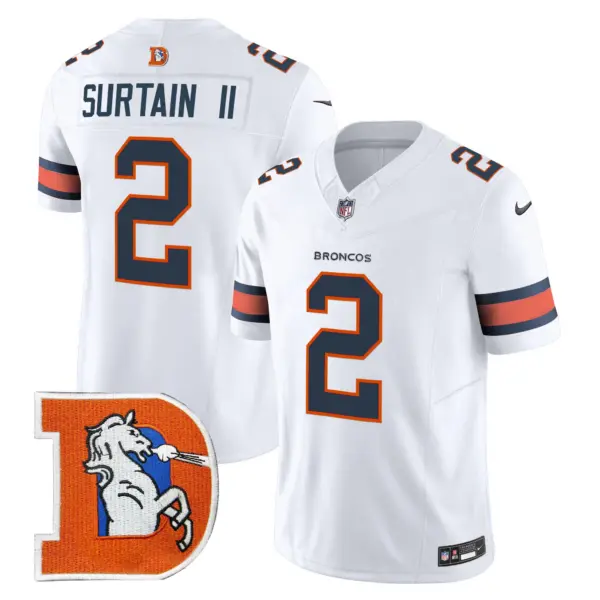 Mens Denver Broncos Throwback Vapor Limited Jersey V2 Patrick Surtain II Jersey White
