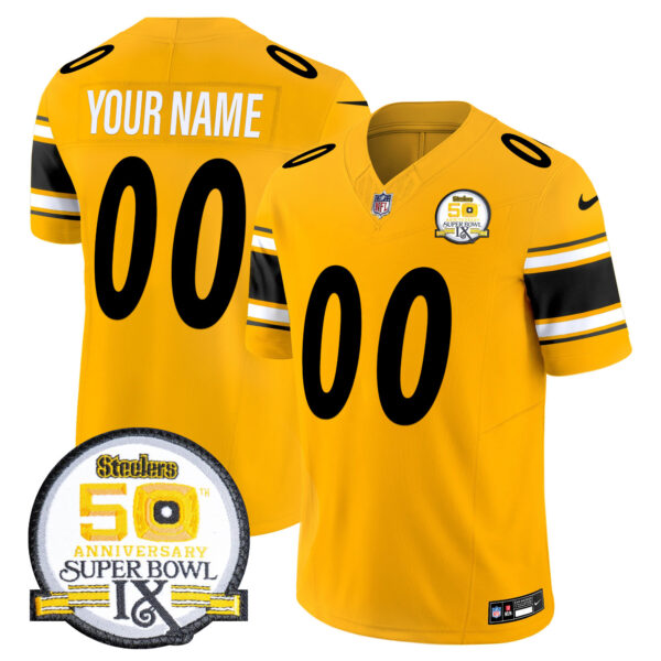 Steelers 50th Anniversary Of Super Bowl IX Patch Vapor Limited Custom Jersey – All Stitched Men Gold Jersey