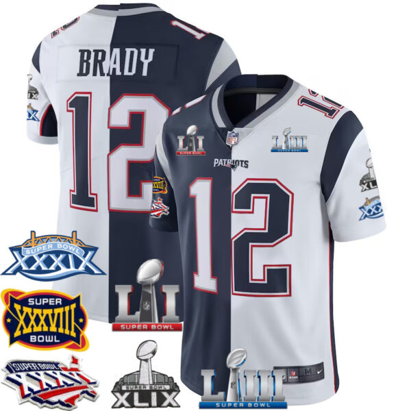 Tom Brady New England Patriots Jersey – 6x SB Champions Patch Men Split Jersey