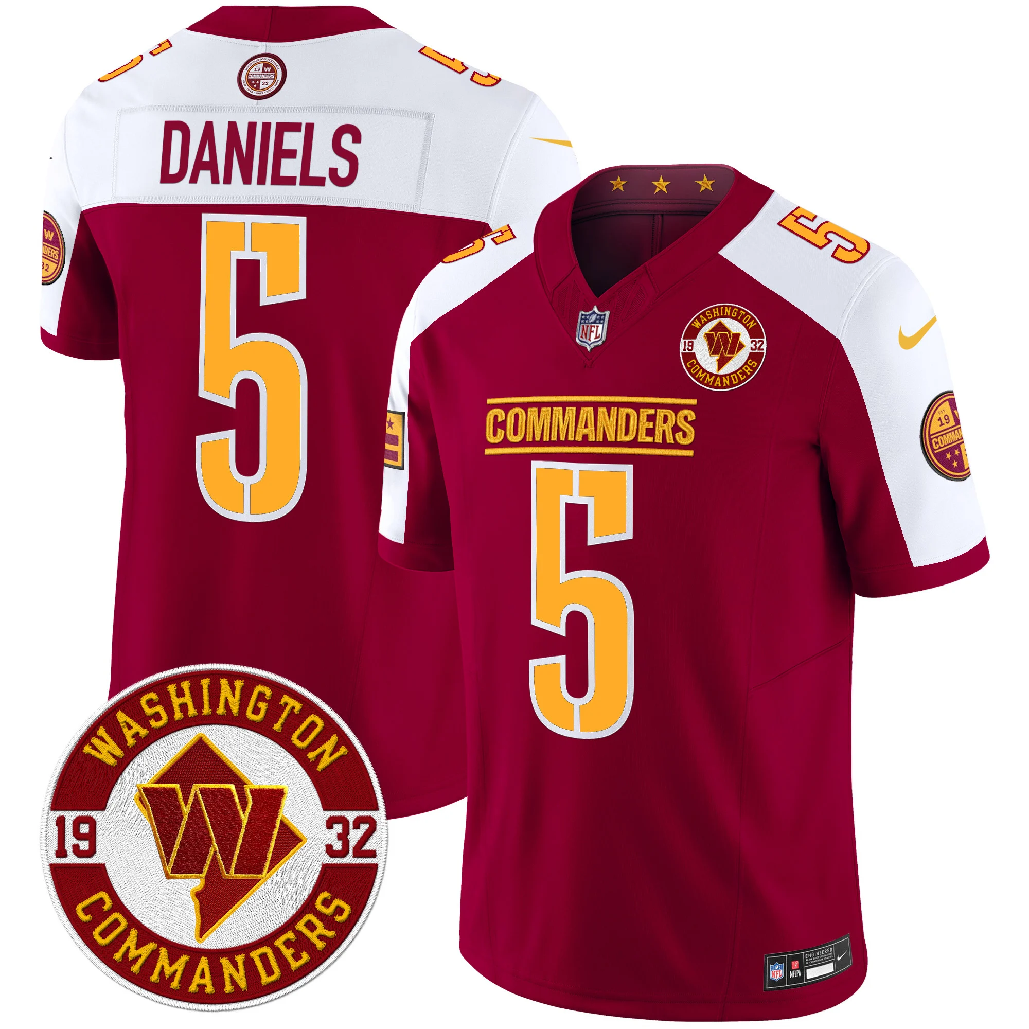 Mens Washington Commanders 2024 Vapor Limited Jersey Est 1932 Patch Jayden Daniels Jersey Burgundy Alternate