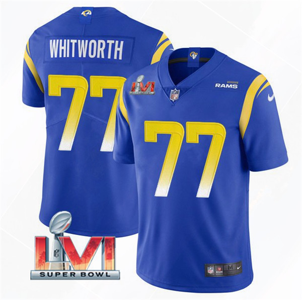 Men’s Los Angeles Rams #77 Andrew Whitworth 2022 Royal Super Bowl LVI Vapor Limited Stitched Jersey
