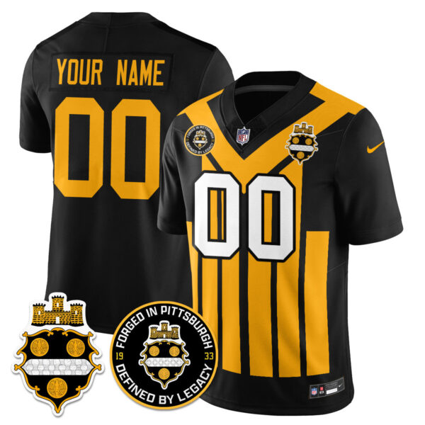 Pittsburgh Steelers Alternate 1933 Throwback Limited Custom Jersey – All Stitched – Black Jersey