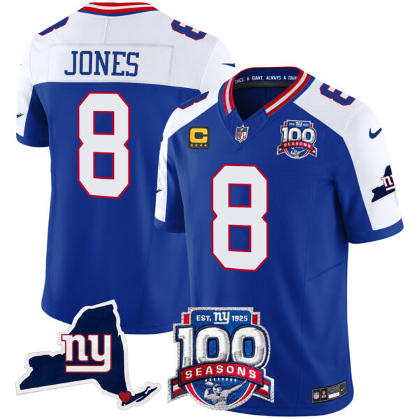 Men’s New York Giants 100th Season & State Patch Vapor Limited Jersey – All Stitched Royal Alternate Daniel Jones Jersey