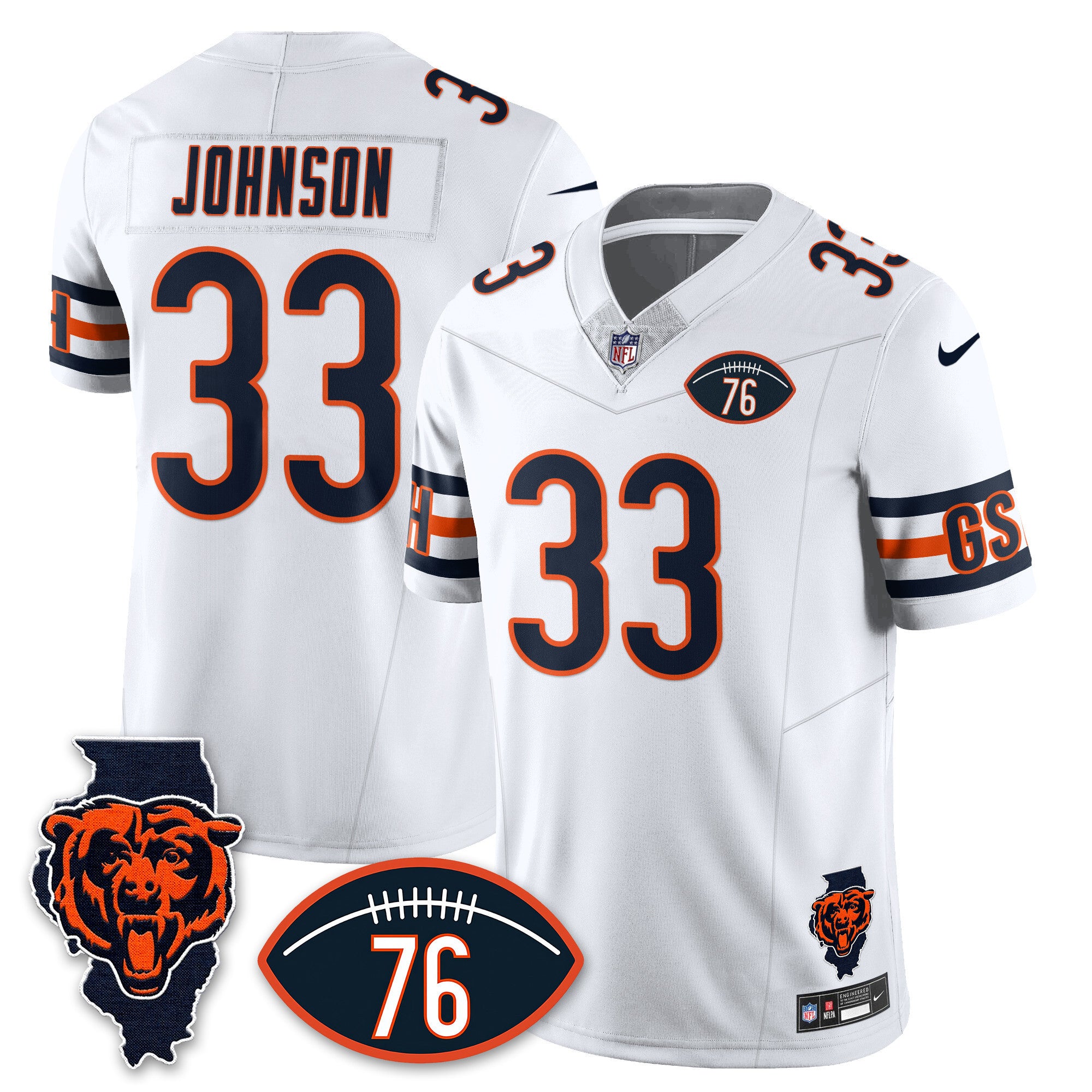 Chicago Bears Honor Steve McMichael Jersey – All Stitched – White – Jaylon Johnson – 33 Jersey