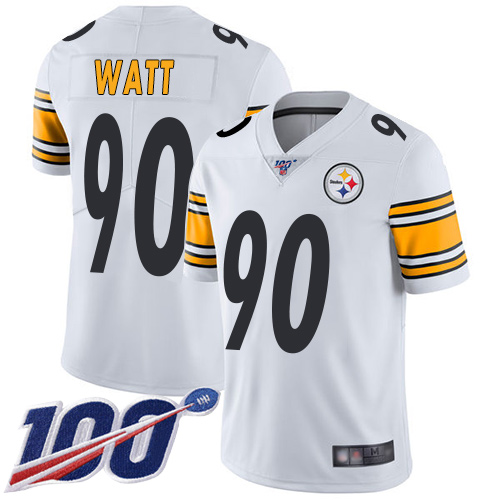 Steelers #90 T. J. Watt White Men’s Stitched Football 100th Season Vapor Limited Jersey